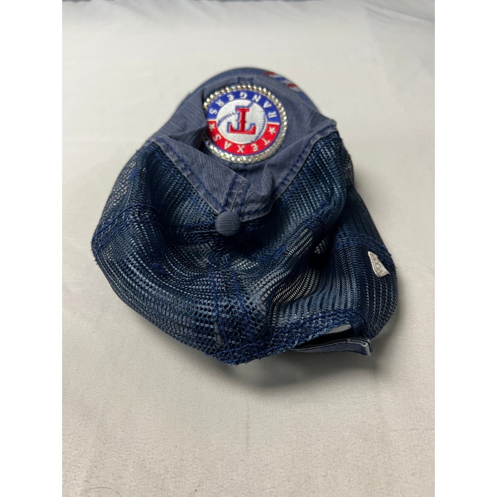 Texas Rangers MLB Trucker Hat Navy Blue Rhinestone Distressed‎ Mesh Back Cap - Picture 3 of 4